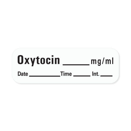 PDC Healthcare Anesthesia Date, Time and Initials Labels - Oxytocin Label, 1-1/2" x 1/2", 600/Roll, White - LAN-76