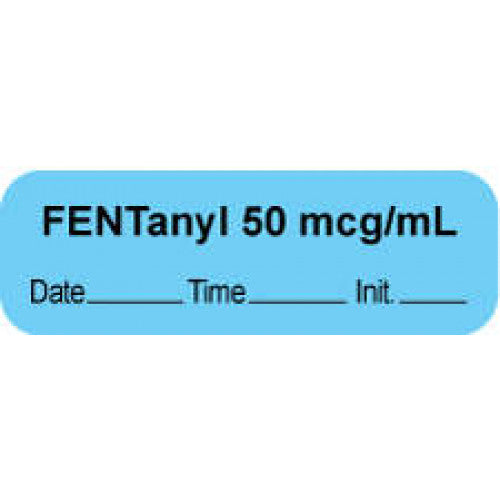 PDC Healthcare Anesthesia Date, Time and Initials Labels - Fentanyl Label, 50 mcg / mL Label, 1000/Roll, Blue - 59726555