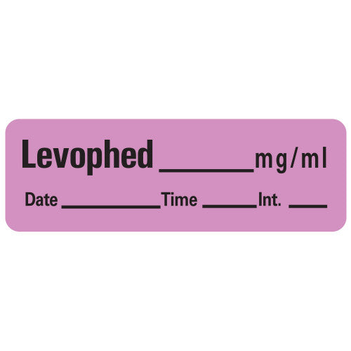 PDC Healthcare Anesthesia Date, Time and Initials Labels - Levophed Label, 1-1/2" x 1/2", 600/Roll, Violet - LAN-62