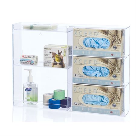 Side-Loading Acrylic Glove Dispenser Triple with Shelves - 22"W x 4.5"D x 16"H