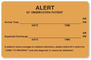 United Ad Label Co 23 Hour Observation Alert Labels - Alert label, 23 Hour Observation, Fluorescent Orange - AD400