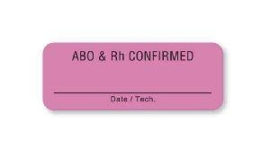 United Ad Label Co ABO abd RH Confirmed Labels - ABO and RH Confirmed Label, Date and Tech, Pink - BB230