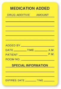United Ad Label Co Medication Added Labels - "Medication Added" Label, Yellow, 2" x 3", 320/Roll - HH503