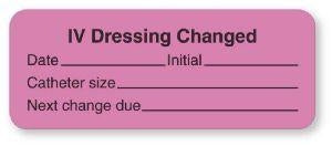 United Ad Label Company IV Change Labels - "I. V. Dressing Change" Label, 2-1/4" x 7/8", Pink - IV246