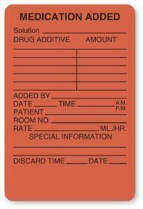 United Ad Label Co Medication Added Labels - "Medication Added" Label, 2" x 3", 325/Roll - IV301