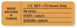 United Ad Label Co IV Set - 72 Hours Only Labels - "I. V Set 72 Hours Only" Label, Fluorescent Orange, 3" x 1", 855/Roll - IV414