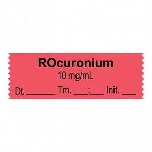 United Ad Label Anesthesia Tapes - Anesthesia Tape Labels, 1-1/2" x 1/2", Rocuronium 10 mg / mL, Fluorescent Red, 500"/Roll - ULTJ05610-D