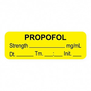 United Ad Label Co Anesthesia Labels - Propofol Label, 1-1/2" x 1/2", Yellow, 1000/Roll - ULAL006-D