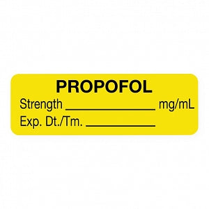 United Ad Label Co Anesthesia Labels - Propofol Label, mg / mL, 1-1/2" x 1/2", Yellow - ULAL006