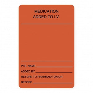 United Ad Label IV Medication Added Labels - IV Medication Added Label, 2" x 3", Fluorescent Red, 230/Roll - ULHH502