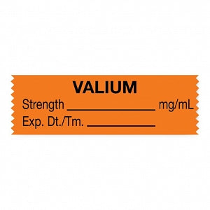 United Ad Label Anesthesia Tapes - Anesthesia Tape Labels, 1-1/2" x 1/2", Valium with mg / mL and Date / Time, Orange, 500"/Roll - ULTA214
