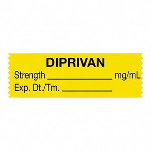 United Ad Label Anesthesia Tapes - Anesthesia Tape Labels, 1-1/2" x 1/2", DIPRIVAN with mg / mL and Date / Time, Yellow, 500"/Roll - ULTJ011
