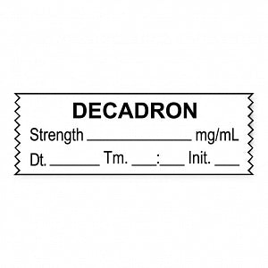 United Ad Label Anesthesia Tapes - Anesthesia Tape Labels, 1-1/2" x 1/2", DECADRON with Strength, Date and Time and Initials, White, 500"/Roll - ULTJ0431-D
