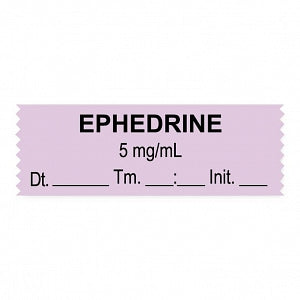 United Ad Label Anesthesia Tapes - Anesthesia Tape Labels, 1-1/2" x 1/2", EPHEDRINE 5 mg / mL, Date / Time and Initials, Purple, 500"/Roll - ULTJ1555-D