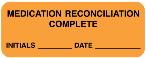 Medical Line Reconciliation Color Code Medical Use Labels - Medication Reconciliation Complete, 2-1/4