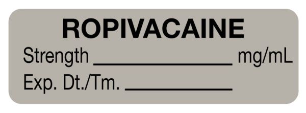 Medical Use Labels - Anesthesia Label, Ropivacaine mg/mL, 1-1/2" x 1/2"