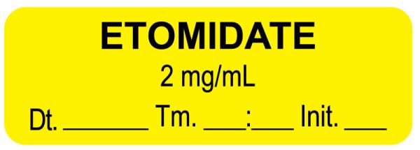 Medical Use Labels - Anesthesia Label, Etomidate 2mg/mL Date Time Initial, 1-1/2" x 1/2"