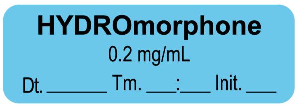 Medical Use Labels - Anesthesia Label, Hydromorphone 0.2mg/mL Date Time Initial, 1-1/2" x 1/2"