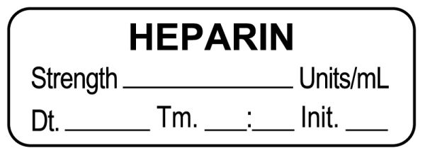 Medical Use Labels - Anesthesia Label, Heparin Units/mL DTI 1-1/2" x 1/2"