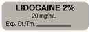 Medical Use Labels - Anesthesia Label, Lidocaine 2% 20 mg/mL, 1-1/2" x 1/2"