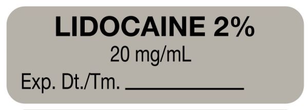 Medical Use Labels - Anesthesia Label, Lidocaine 2% 20 mg/mL, 1-1/2" x 1/2"