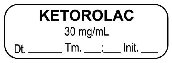 Medical Use Labels - Anesthesia Label, KETOROLAC 30 mg/mL Date Time Initial, 1-1/2" x 1/2"