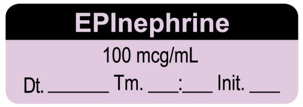 Medical Use Labels - Anesthesia Label, EPInephrine 100 mcg/mL, 1-1/2 ...