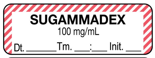 Medical Use Labels - Anesthesia Label, SUGAMMADEX 100 mg/mL Date Time Initial, 1-1/2" x 1/2"