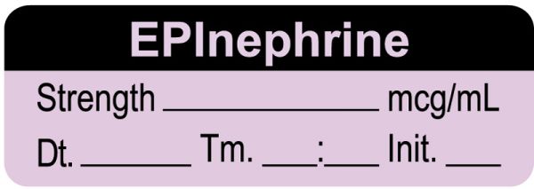 Medical Use Labels - Anesthesia Label, Epinephrine mcg/mL Date Time Initial, 1-1/2" x 1/2"