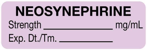 Medical Use Labels - Anesthesia Label, Neosynephrine mg/mL, 1-1/2" x 1/2"