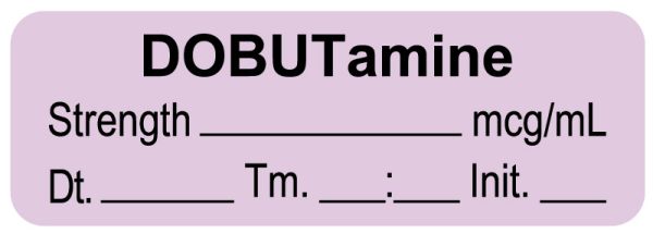 Medical Use Labels - Anesthesia Label, Dobutamine mcg/mL Date Time Initial, 1-1/2" x 1/2"