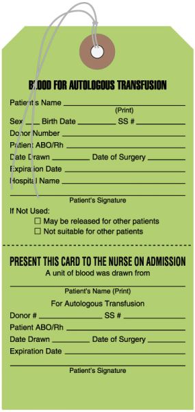 Medical Use Labels - Blood Bag Tag, 6-1/4" x 3-1/8"