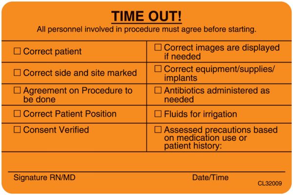 Medical Use Labels - Time Out Label, 4