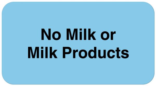 Medical Use Labels - NO MILK OR MILK PRODUCTS, Nutrition Communication Labels, 1-5/8" x 7/8"
