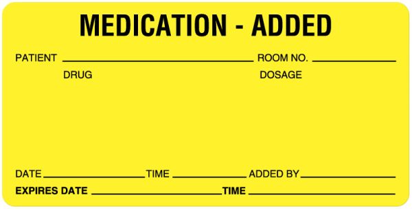 Medical Use Labels - IV Medication Added Label, 4" x 2"