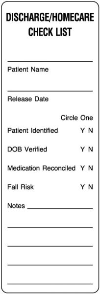 Medical Use Labels - Discharge Checklist Label, 6" x 2"