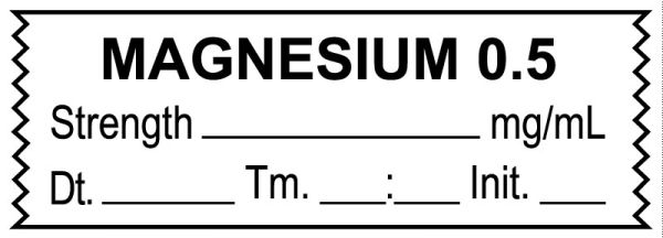 Medical Use Labels - Anesthesia Tape, Magnesium 0.5 mg/mL, Date Time Initial, 1-1/2" x 1/2"