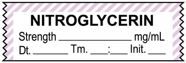 Medical Use Labels - Anesthesia Tape, Nitroglycerin mg/mL , Date Time Initial, 1-1/2" x 1/2"