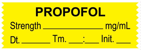 Medical Use Labels - Anesthesia Tape, Propofol mg/mL, Date Time Initial, 1-1/2" x 1/2"