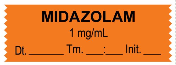 Medical Use Labels - Anesthesia Tape, Midazolam 1 mg/mL, Date Time Initial, 1-1/2" x 1/2"