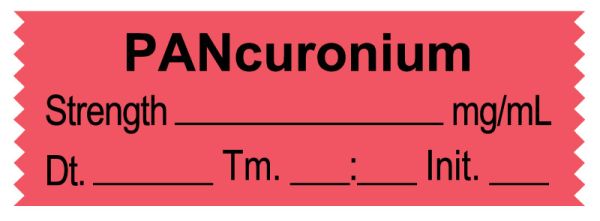 Medical Use Labels - Anesthesia Tape, Pancuronium mg/mL, Date Time Initial, 1-1/2" x 1/2"