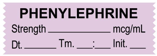 Medical Use Labels - Anesthesia Tape, Phenylephrine mcg/mL, Date Time Initial, 1-1/2" x 1/2"