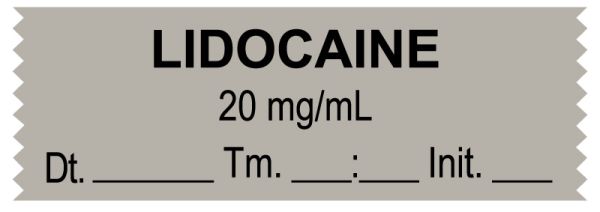 Medical Use Labels - Anesthesia Tape, Lidocaine 20 mg/mL, Date Time Initial, 1-1/2" x 1/2"