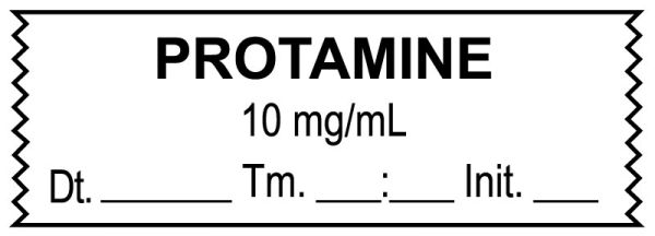 Medical Use Labels - Anesthesia Tape, Protamine 10 mg/mL, Date Time Initial, 1-1/2" x 1/2"
