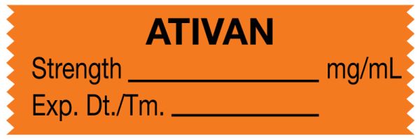Medical Use Labels - Anesthesia Tape, Ativan mg/mL, 1-1/2" x 1/2"