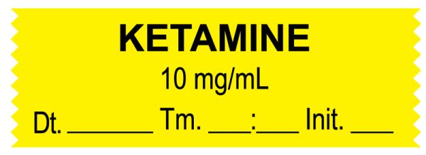 Medical Use Labels - Anesthesia Tape, Ketamine 10 mg/mL, Date Time Initial, 1-1/2" x 1/2"