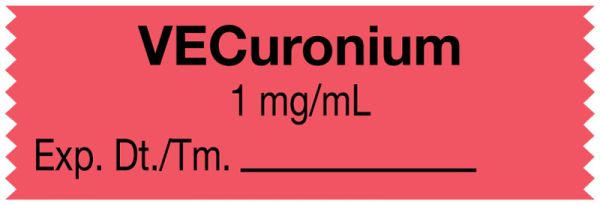 Medical Use Labels - Anesthesia Tape, Vecuronium 1 mg/mL, 1-1/2" x 1/2"