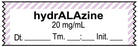 Medical Use Labels - Anesthesia Tape, Hydralazine 20 mg/mL, Date Time Initial, 1-1/2" x 1/2"