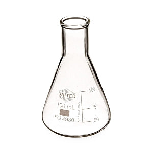 United Scientific Narrow-Mouth Glass Erlenmeyer Flasks - Narrow-Mouth Erlenmeyer Flask, Borosilicate Glass, 100 mL - FG4980-100