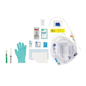 Medline Temperature-Sensing 100% Silicone 1-Layer Foley Catheter Tray - Total One-Layer Tray with 400 mL Urine Meter with 2, 500 mL Drain Bag, 100% Temperature-Sensing Silicone Foley Catheter, 18 Fr, 10 mL, Peri Wipe, Vented Tubing - URO180818T